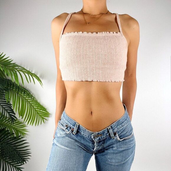 Vintage Pink Soft Girl Coquette Knit Cottagecore Cropped Tank Top Cami / XS - Picture 1 of 5